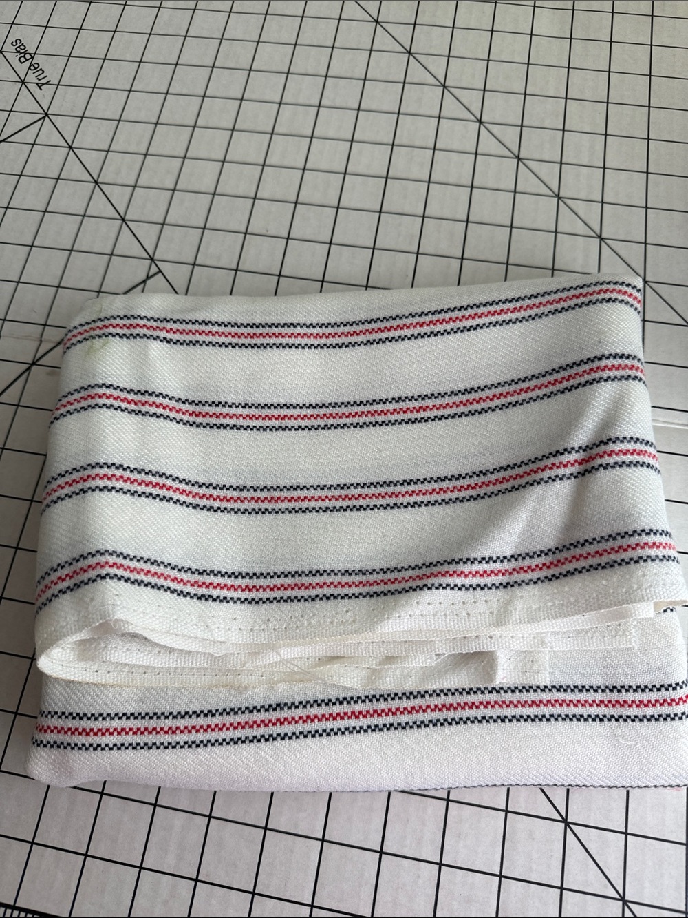 Vintage Red Navy Stripe Herringbone Cotton Blend Fabric 1 Yard x 52” Boho Poncho